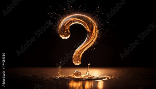 A glowing question mark formed from liquid splashes against a dark background, symbolizing curiosity and inquiry.