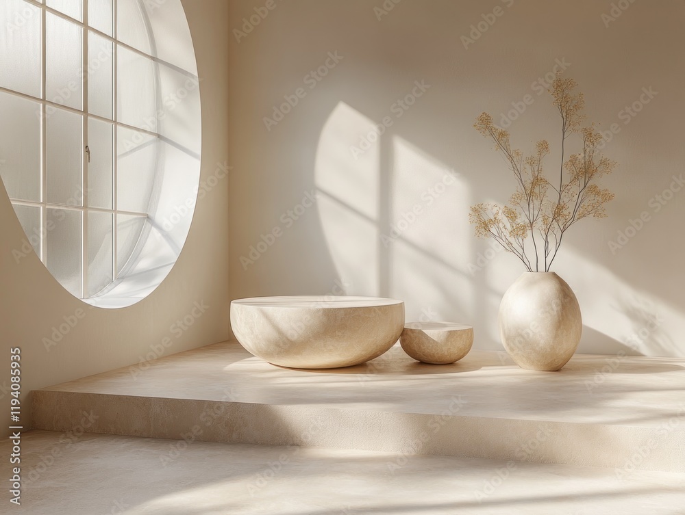 Minimalist Still Life Composition with Varying Pedestals for Product Display Minimalist Still Life Composition with Varying Pedestals for Product Display