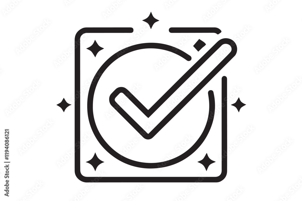 Minimalistic checkmark and star icon in linear style, symbolizing success, excellence, verified service, and top rated quality Minimalistic checkmark and star icon in linear style, symbolizing success, excellence, verified service, and top rated quality