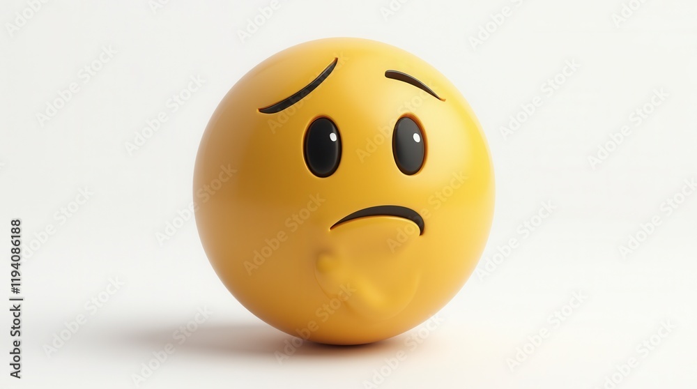 Fototapeta premium Thinking Face Three Dimensional Emoji. Puzzled Or Pondering Face Emoticon Isolated On White Background