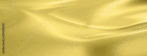 A smooth, glossy yellow background with a silky texture. The background is bright yellow, creating a luxurious, flowing background effect. Smooth elegant silk fabric texture background vector