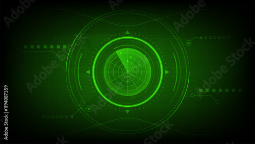 Radar Monitor, futuristic HUD ui Control Radar screen and target spot on the screen. background is a dotted world map. Digital realistic radar screen Vector illustration.