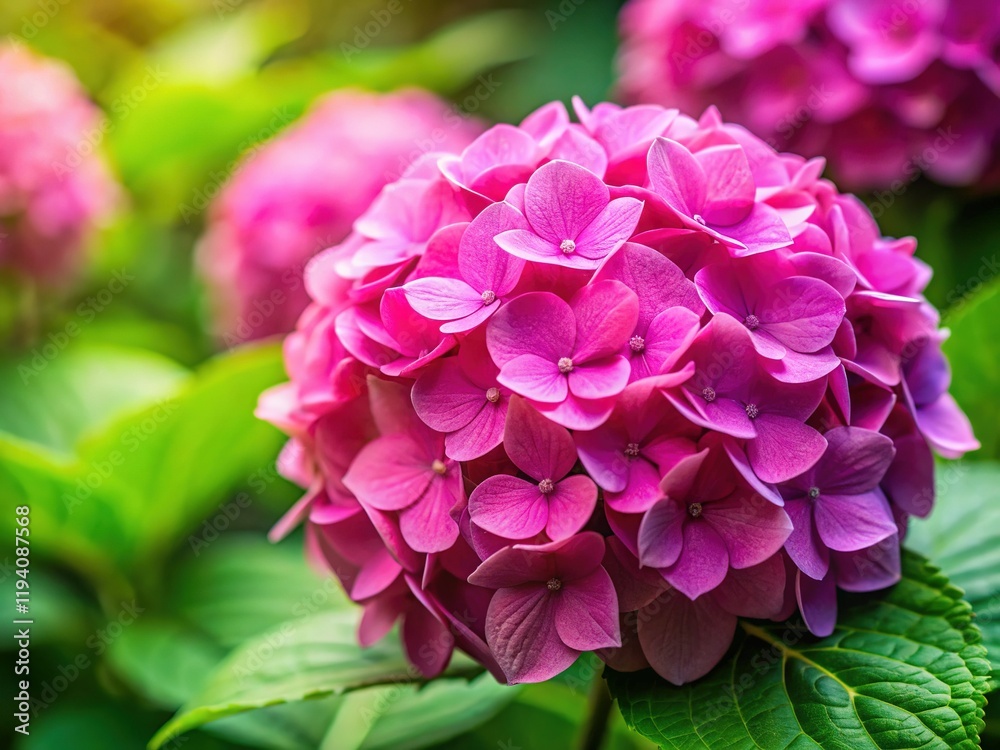 Lush Pink Hydrangea Bloom, Left-Positioned with Copy Space for Text Overlay - Stock Photo