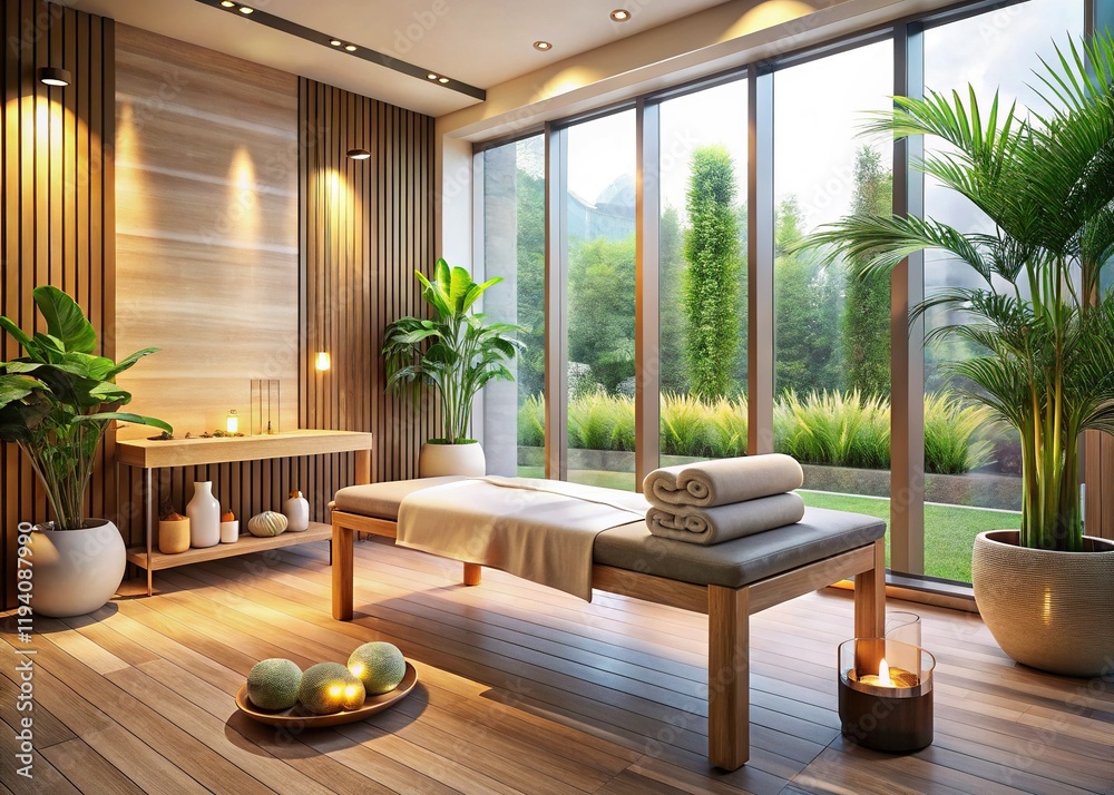 Fototapeta premium Luxurious Spa Setting: Tranquil Modern Architecture and Natural Elements