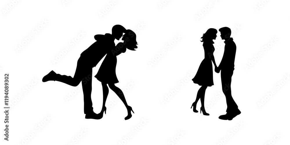 Happy Young Couple in Love Silhouette Vector. Happy Young Couple in Love Silhouette Vector Illustration on White Background Happy Young Couple in Love Silhouette Vector. Happy Young Couple in Love Silhouette Vector Illustration on White Background