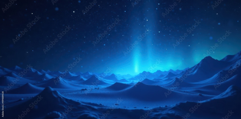 Obraz premium Gentle blue radiance illuminates the dark expanse, abstract background, stars, blue flare light