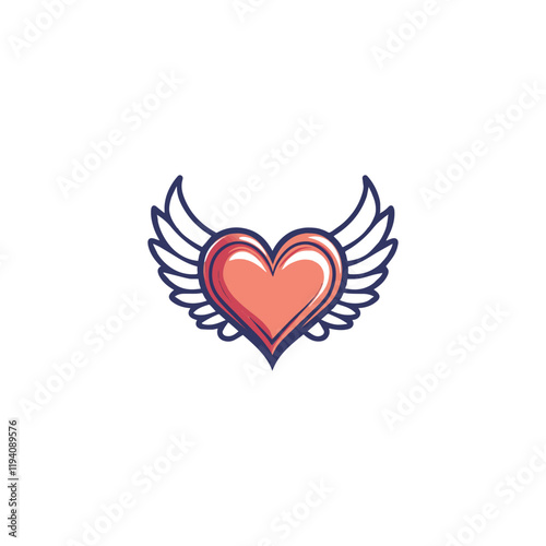 14 February valentine day vector heart with wings