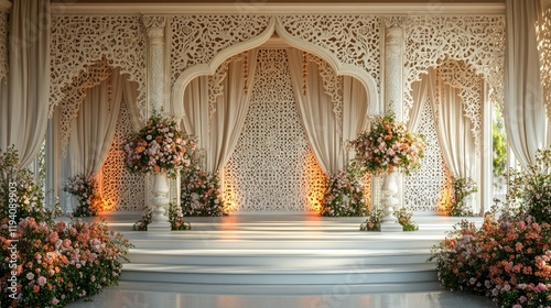 Elegant Indian Wedding Stage Decor: A Dreamy Floral Mandap Setting photo