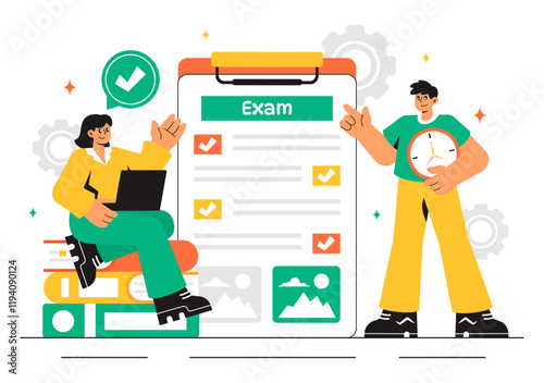 Examination Paper Vector Illustration Featuring an Online Exam, Answer Sheets, Forms, Surveys, and Internet Quizzes in a Flat Style Cartoon Background