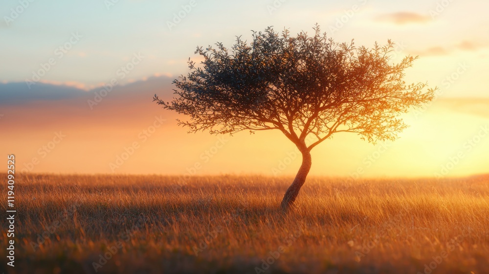 climate change global warming. Serene sunset over a lone tree in a tranquil field. climate change global warming. Serene sunset over a lone tree in a tranquil field.