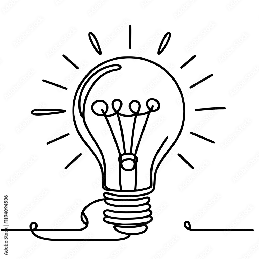 A continuous line drawing of a lightbulb, symbolizing an idea A continuous line drawing of a lightbulb, symbolizing an idea