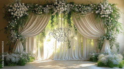 Elegant Wedding Ceremony Decor: White Flowers and Drapes. Romantic Floral Arch Design for a Dream Wedding.