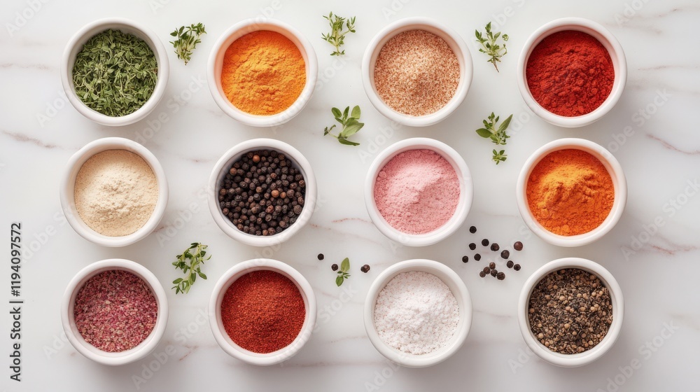 Collection of Spices and Herbs in Bowls for Cooking and Baking Collection of Spices and Herbs in Bowls for Cooking and Baking