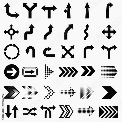 Various black directional arrow icon set vector. Black directional arrow icon set vector. Set black directional arrow icon in various designs. Various black directional arrow icon vector collection.