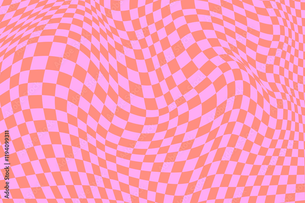 Pink distorted checkered background, retro pattern vector