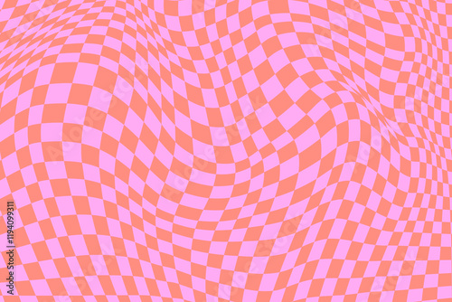 Pink distorted checkered background, retro pattern vector