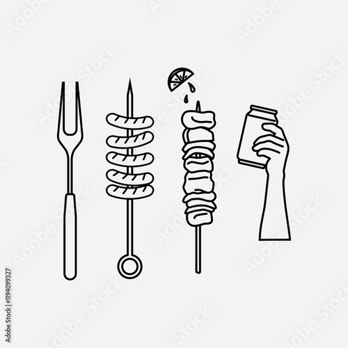 Barbecue party line art vector