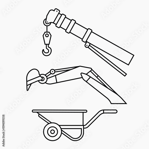 Construction tools line art vector