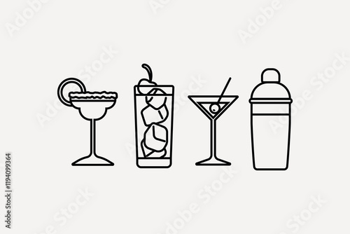 Cocktails line art vector design