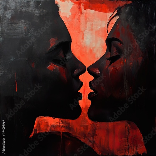 Passionate Kiss: A Dark Romantic Painting photo