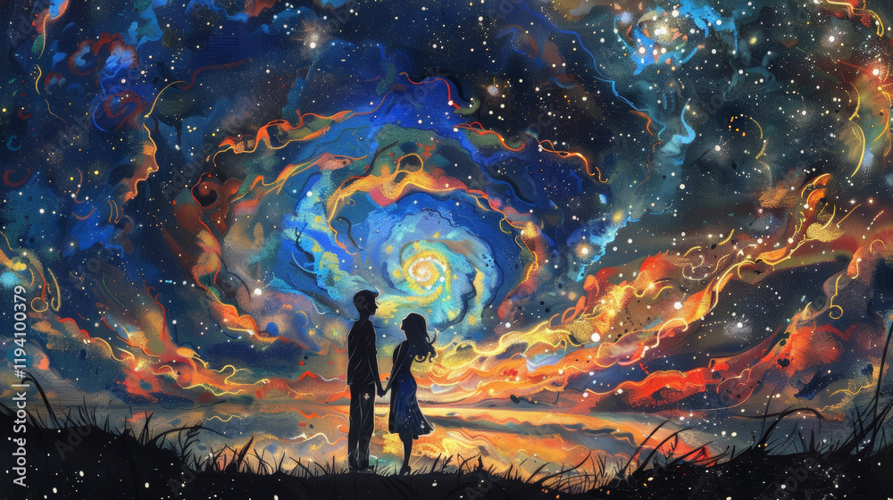 Fototapeta premium romantic night sky filled with swirling stars and vibrant colors