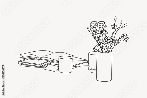 Book reading aesthetic line art illustration vector