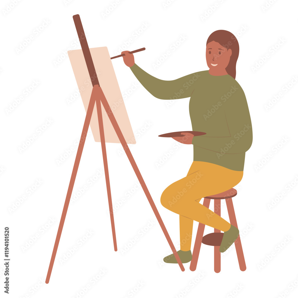 Fototapeta premium Artist Painting Illustration with Flat Design. Isolated Vector Character