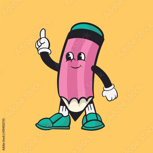 Pencil character, colorful retro illustration vector