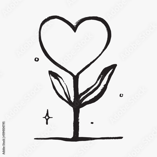 Heart plant social media doodle, illustration vector