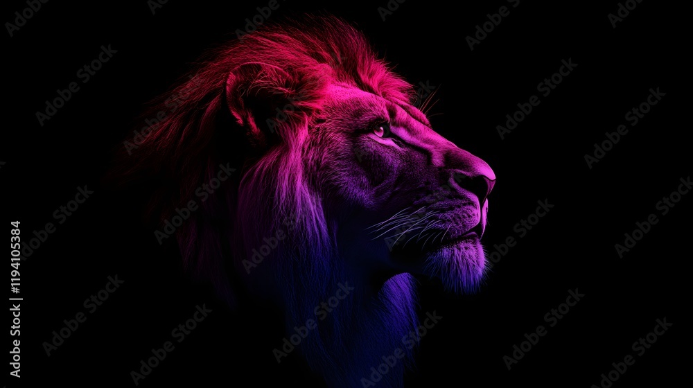 Fototapeta premium portrait of neon line art of lion on a black background