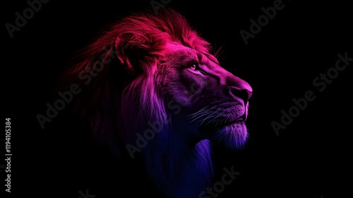 portrait of neon line art of lion on a black background photo