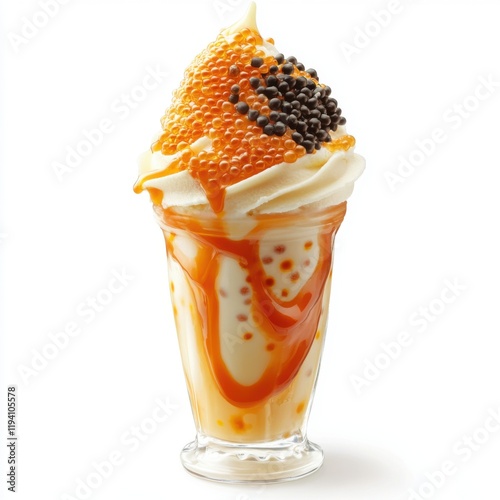 Thai Tea Ice Cream with Condensed Milk Drizzle  photo