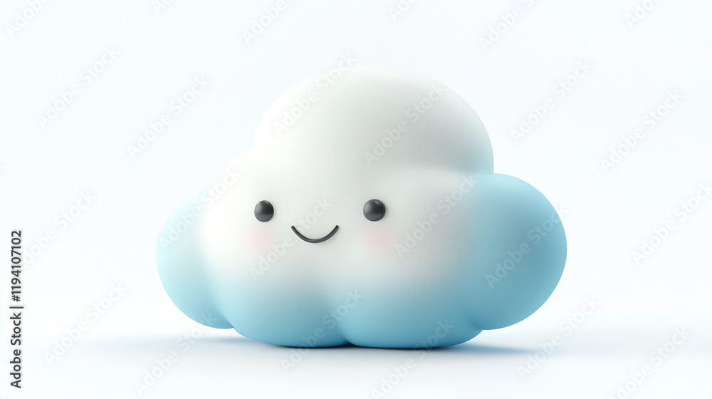cute kawaii cloud character 3d render on white background cute kawaii cloud character 3d render on white background