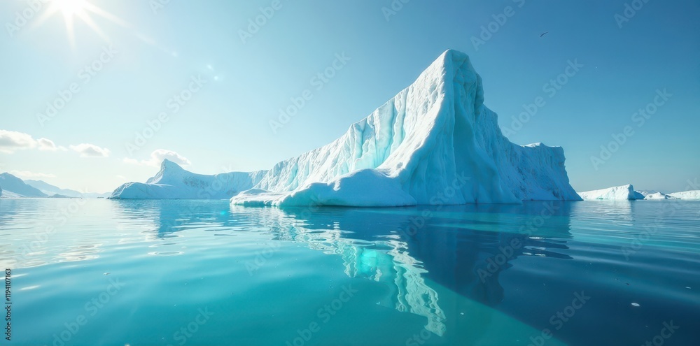 Naklejka premium Iceberg majestically gliding through calm turquoise waters , calm, iceberg, majestic