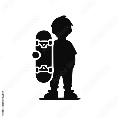 Silhouette eines Kindes mit Skateboard – KI generiert