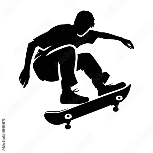 Silhouette eines Skateboarders beim Sprung – KI generiert