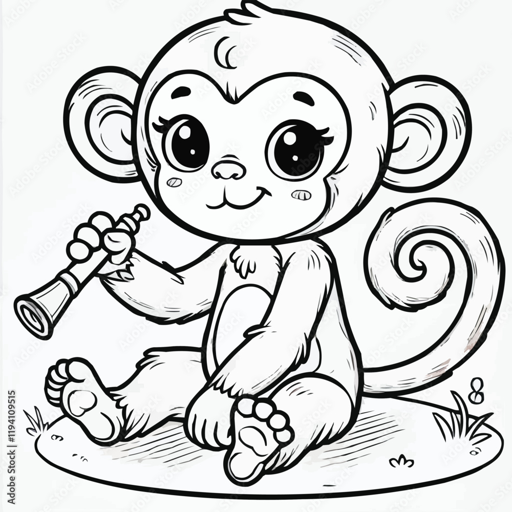 Fototapeta premium A line art monkey illustration vector style coloring page