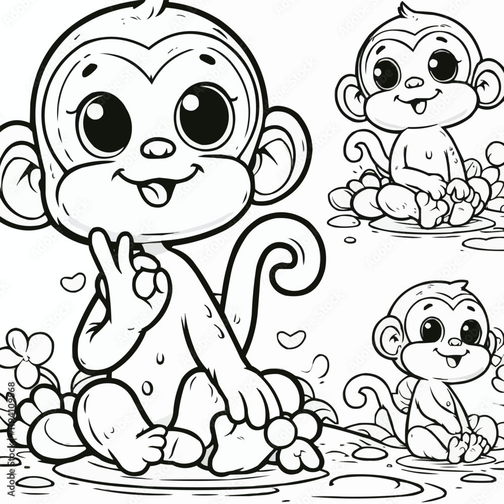 Obraz premium A line art monkey illustration vector style coloring page