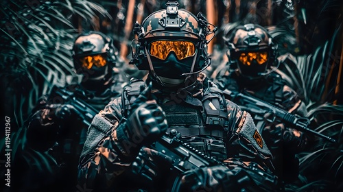 Elite Special Forces Soldiers Equipped with Advanced Tactical Gear in for a Dangerous Mission