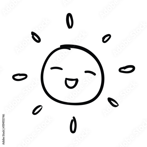 Cute smiling sun with drawing style. Vector illustration isolated on white background