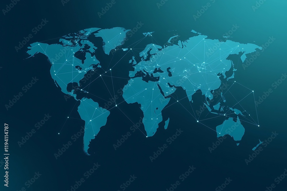 Global Network Map Connected World Illustration Global Network Map Connected World Illustration