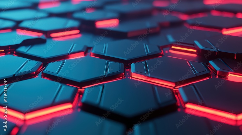 Obraz premium Futuristic Hexagonal Pattern with Neon Glow Effect on Surface