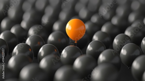 Orange Balloon Stands Out Among Black Balloons in Unique Display