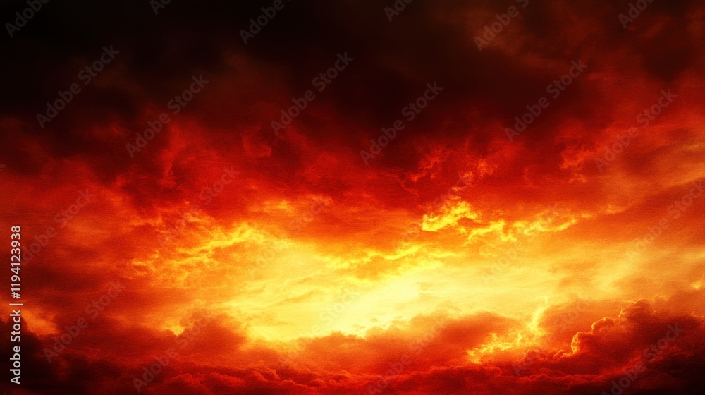 Dramatic Fiery Sunset Over Clouds with Dark Shadowy Sky Dramatic Fiery Sunset Over Clouds with Dark Shadowy Sky