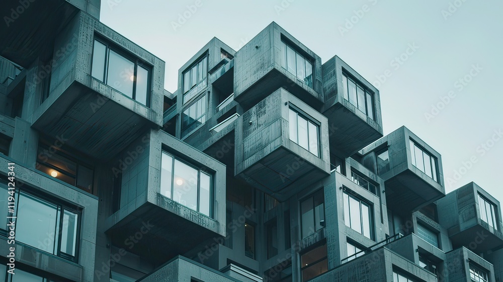 A cluster of square-shaped apartments in an urban area. A cluster of square-shaped apartments in an urban area.