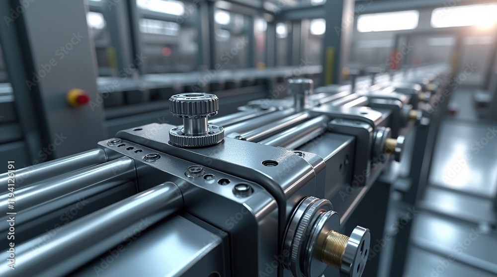 Fototapeta premium Modern Linear Motion System in Industrial Setting with Precision Components