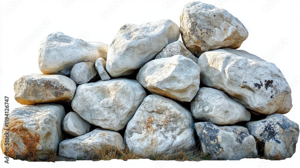 Pile of Large White Rocks on Grass with Isolated Background Pile of Large White Rocks on Grass with Isolated Background
