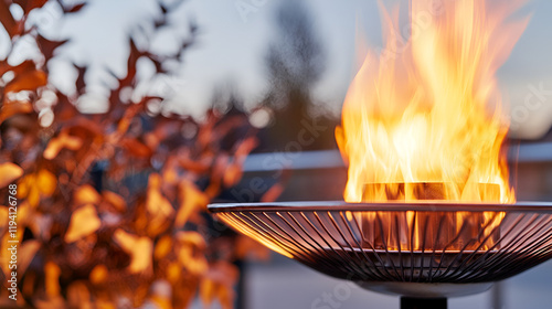 Faulty outdoor heater sparking near dry patio plants urban fire risk visualized photo