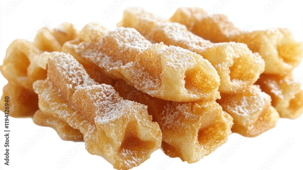 Crispy Golden Pastry Sticks with Dusting of Powdered Sugar Crispy Golden Pastry Sticks with Dusting of Powdered Sugar