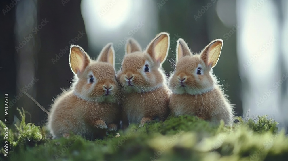 Naklejka premium Adorable Young Bunnies Sitting Together in a Natural Setting